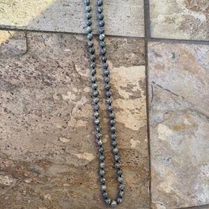 Natural Round Semi Precious Gemstones 29” Necklace Beaded Knotted Long Strand.
